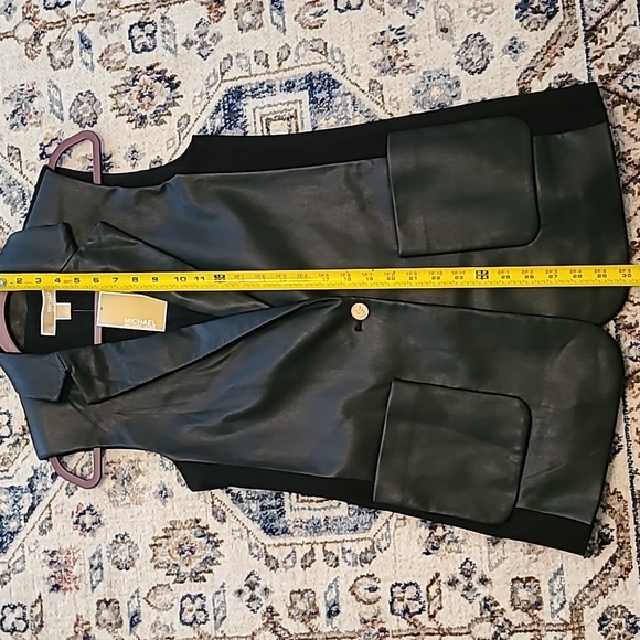 NWT: MICHAEL KORS AUTHENTIC WOMENS BLACK FAUX LEATHER LONG VEST SIZE XS - Picture 13 of 16